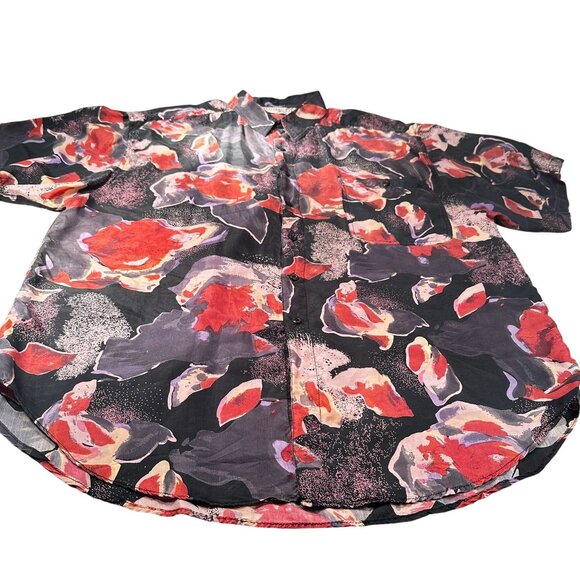 Thums UP For Him Silk Button Up Shirt Disco Vintage Abstract Short Sleeve Top - Picture 1 of 13